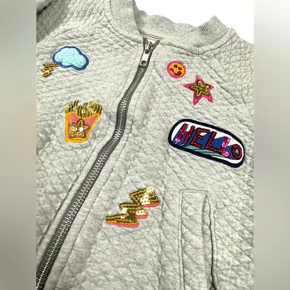 GYMBOREE Girls Sequin Patch Bomber Jacket S Hello Fries Smiley Face‎ Girly Fun